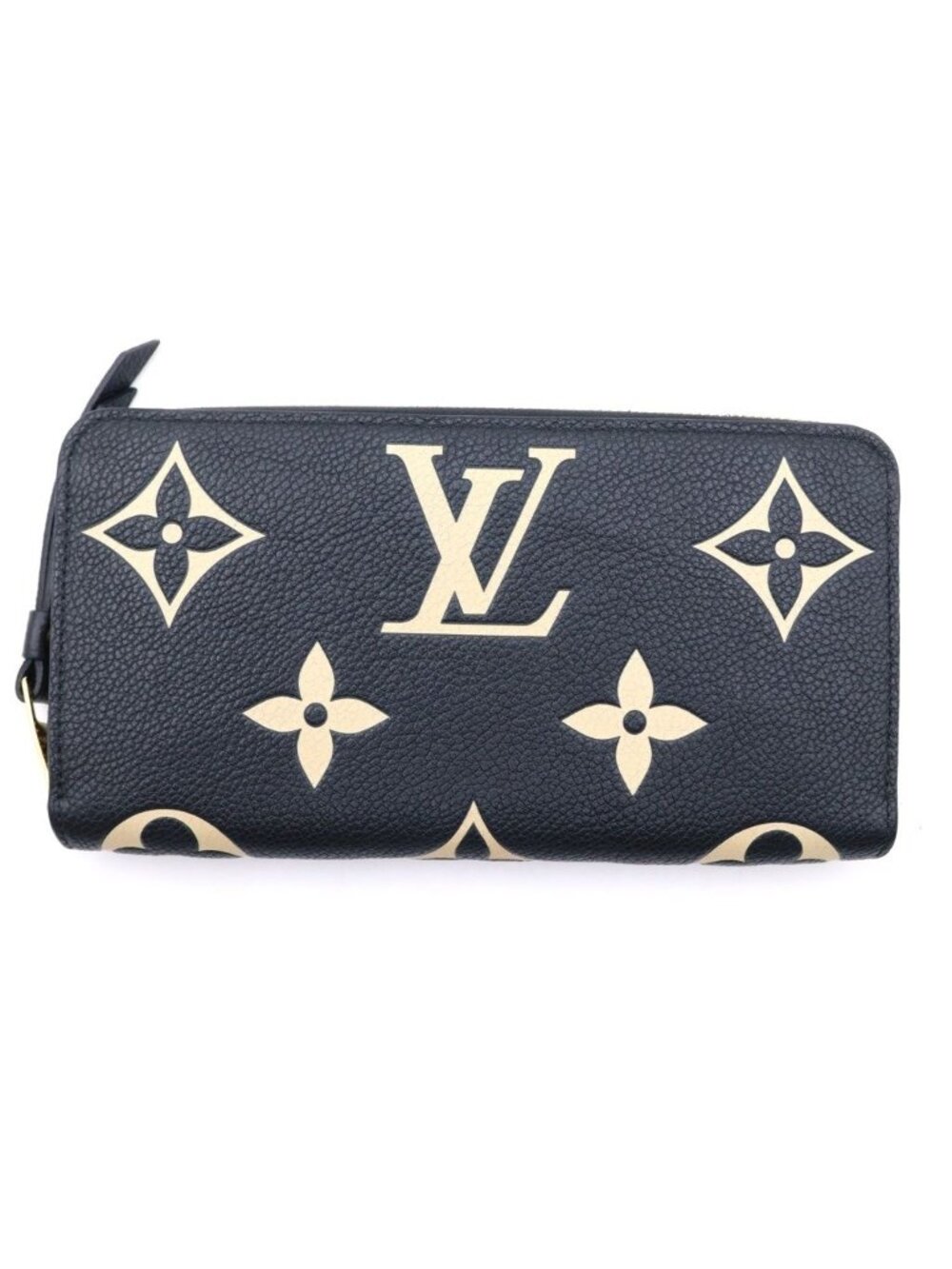 Louis Vuitton Monogram Empreinte Zippy Wallet Black Beige Leather Gold